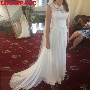 

New Arrival Boho Wedding Dresses Jewel Sleeveless White Ivory Chiffon Skirt Vestido De Novia Bridal Dress For Summer Wedding