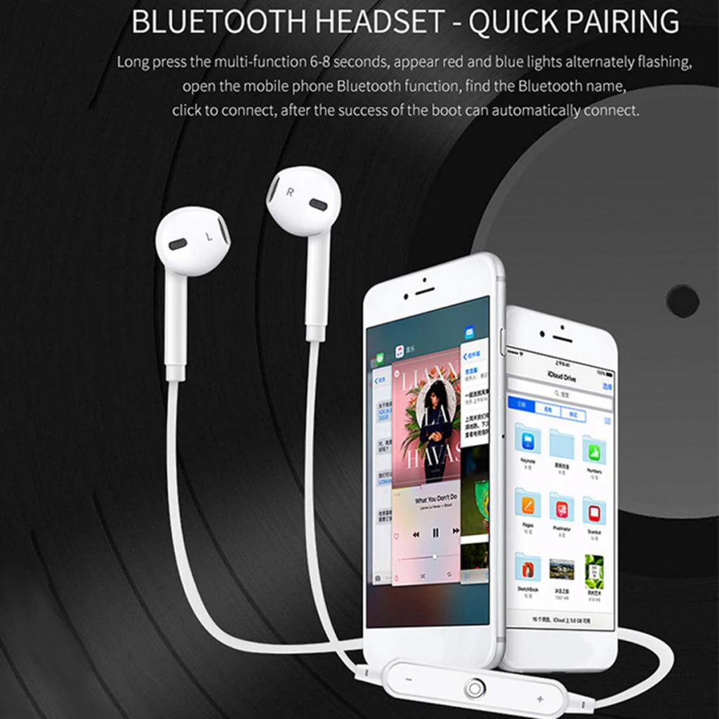 Магнитные беспроводные bluetooth наушники стерео спортивные водонепроницаемые с