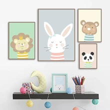 Cartoon Bear Rabbit Lion Panda Nordic Canvas Posters And Prints Wall Art Print Canvas Painting Nursery Wall Pictures Kids Room