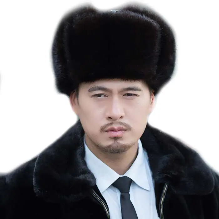 Зимние теплые наушники, замша, мех норки, шапка Lei Feng, Мужская норка среднего возраста
