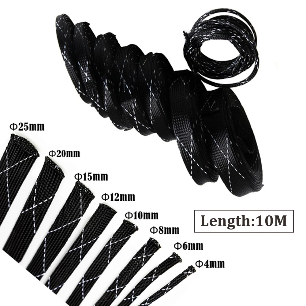 10M Insulation Braided Sleeve Black+White 4/6/8/10/12/15/20/25mm PET Cables Protection Expandable Sleeving | Обустройство дома