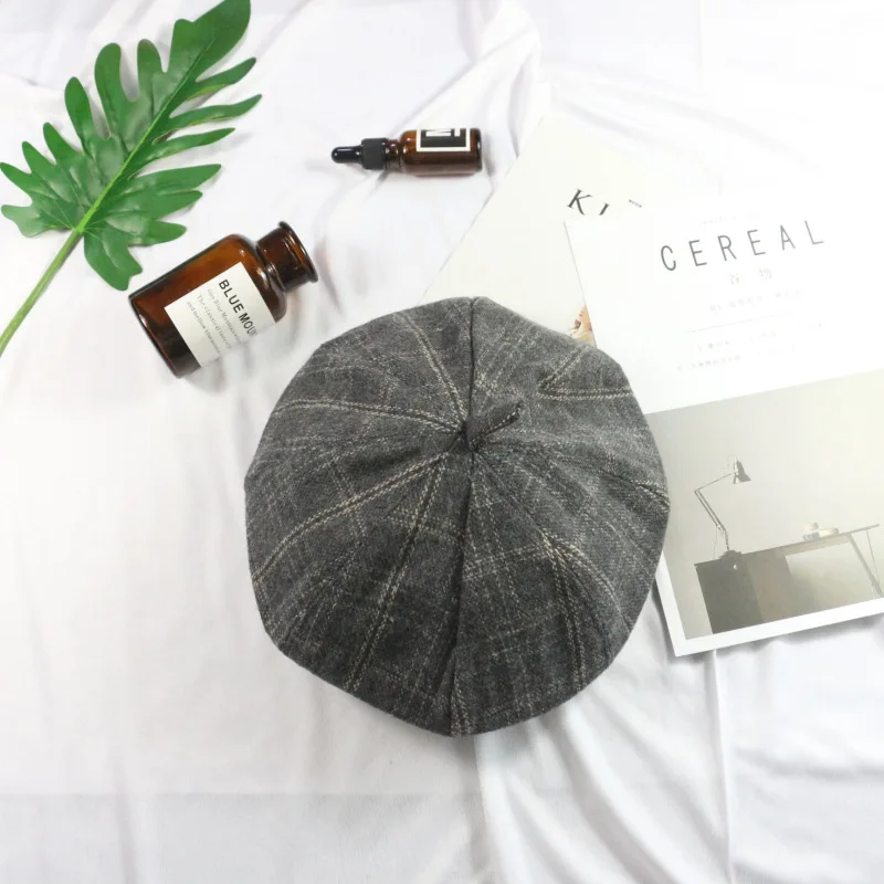 Style Retro British Style Plaid Pattern Beret Hat Female Autumn And Winter New Style Fashion Painter Cap