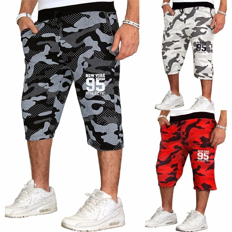 

ZOGAA Summer Men Shorts Print Camouflage Casual Shorts Fitness Beach Sports Shorts Loose Drawstring Running Training Undershirts
