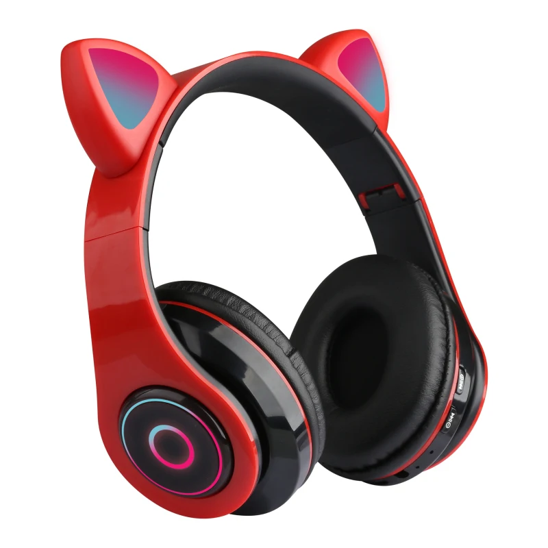 Bluetooth 5 0 Headphones Wireless Over Ear Cat Ear Headphones With LED Light Foldable Noise Cancelling Girls Kids Cute Headset