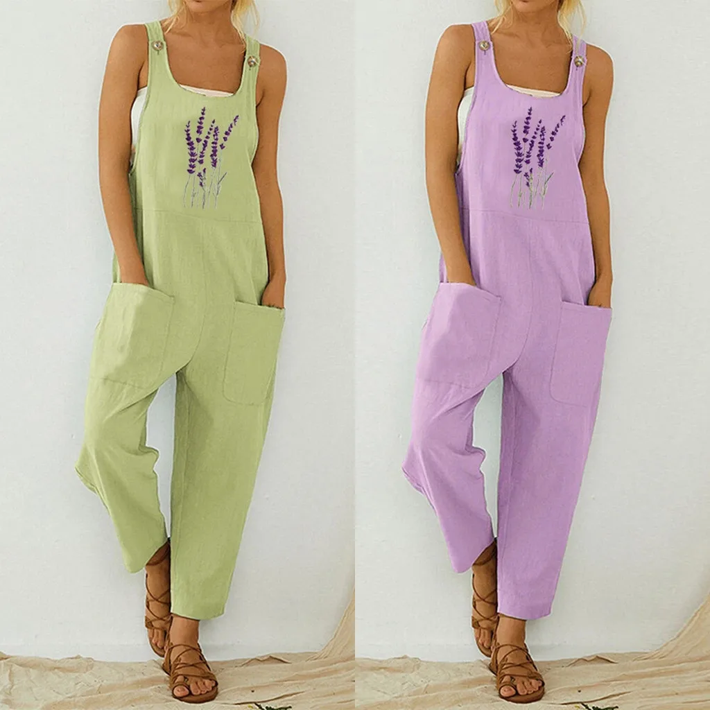 Женский комбинезон с цветочным принтом и ромашками повседневный карманами в