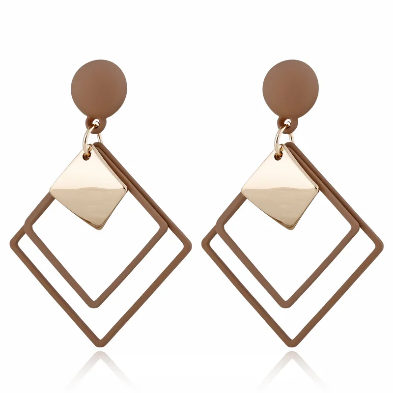 Non Pierced Long Matte Square Pendant Clip On Earrings Sequins Geometric Ear Clips Female
