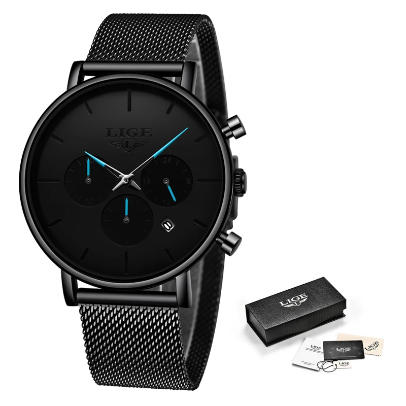 Relojes LIGE мужские часы из сетчатой стали, модные брендовые Роскошные спортивные ультра-тонкие кварцевые часы, мужские повседневные водонепроницаемые часы с датой