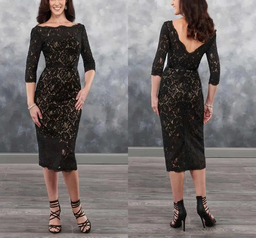 Little Black Dress Tea-Lengte Moeder Van De Bruid Bruidegom Jurken Met Lange Mouwen 2020 Lace Low Back Vrouwen wedding Party Dress Little Black Dress Tea-Lengte Moeder Van De Bruid Bruidegom Jurken Met Lange Mouwen 2020 Lace Low Back Vrouwen wedding Party Dress