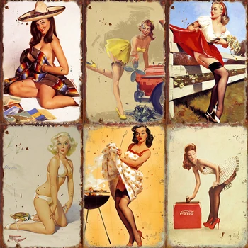 

Sexy Beauties Retro Plaques Poster Metal Sign Poster Vintage Tin Plate Painting Decor Bar Store Pub Wall Art Stickers