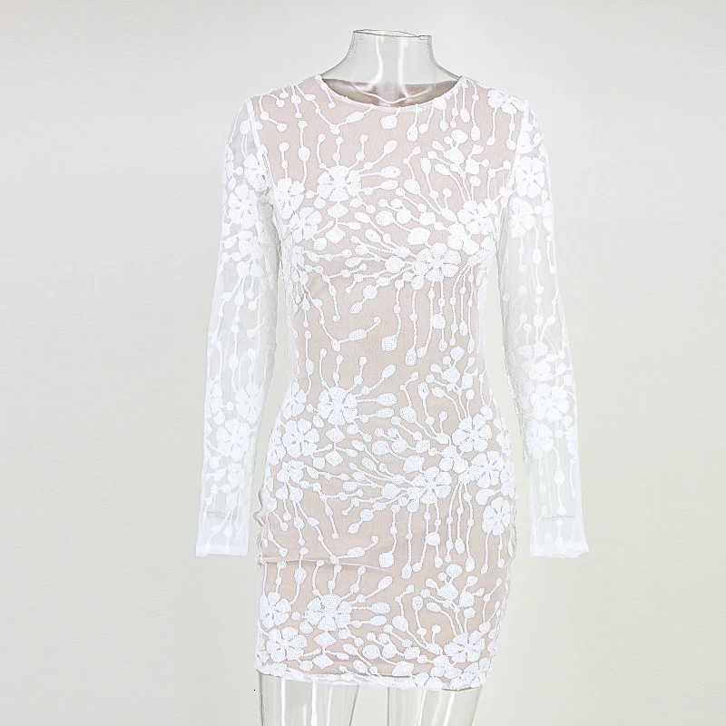 NATTEMAID с открытой спиной, длинное платье макси, женское вечернее белое платье, элегантное Сетчатое сексуальное платье с v-образным вырезом и блестками, летнее платье vestidos - Цвет: Mini White