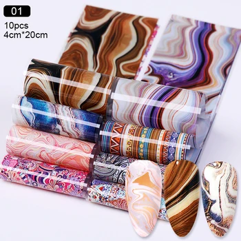 

10 Pcs Marble Nail Foil Stickers Summer Design Flower Serpentine Butterfly Gilding Series Nail Art Decals Sliders DIY Decoration