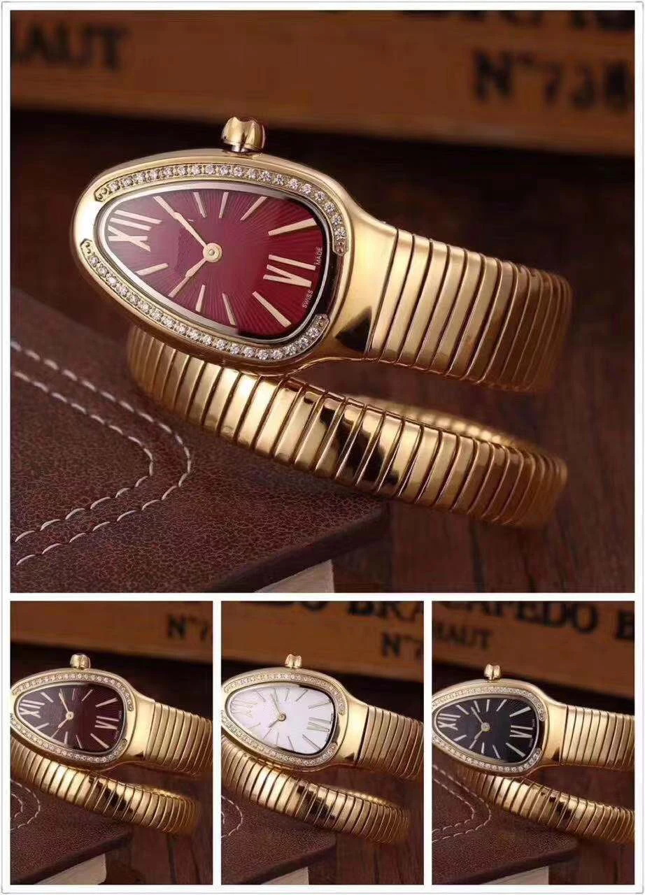 

Luxury Brand New Women Snake Silver Yellow Gold Bracelet Diamond Rome Japanese Quartz Sport Stainless Steel Sapphire Dress Watch