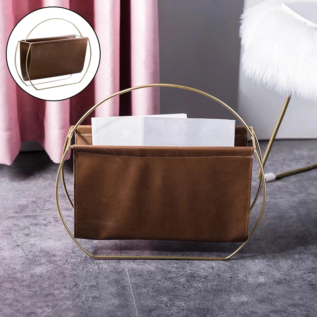 Modern Magazine Storage Rack Decor Desktop Leather Metal Books Files Holder for Bedroom Living Room Free Standing Bag | Дом и сад