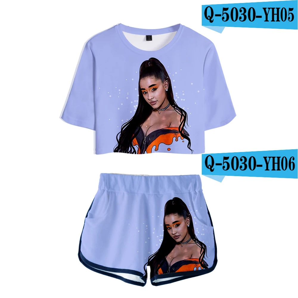 Ariana Grande, комплект из двух предметов, короткие штаны, футболка, женские милые сексуальные топы, женский модный спортивный костюм, Короткие мини штаны, футболка - Цвет: Sets