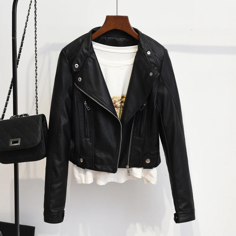 

Autumn Outerwear Women Slim White Faux PU leather jacket Fashion Woman Punk Biker Motorcycle Short jacket Plus size Streetwear