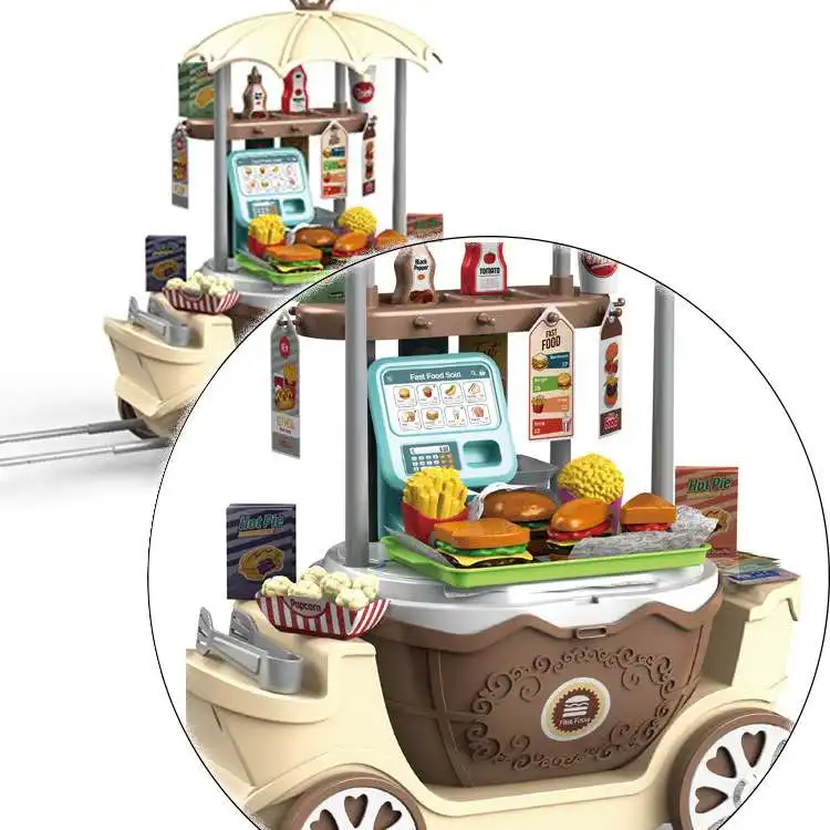4 IN 1 Holiday Birthday Gift Children Girl Princess Pretend play Simulation Shopmarket hamburge Trolleys supermarket cart toy 2