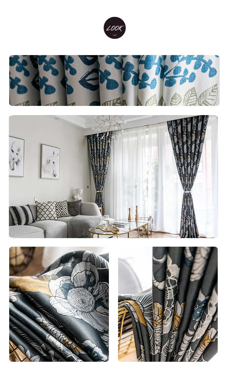 Nordic Modern Minimalist Curtain Single-sided Light Printing Curtains for Living Room Bedroom Dining Room Window Curtains Custom