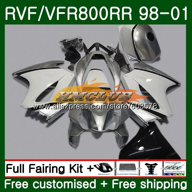 Корпус для HONDA перехватчик VFR800R VFR800RR 1998 1999 2000 2001 серебристо-белый 87CL. 28 ПВП 800RR 800 RR VFR800 98 99 00 01 обтекатель