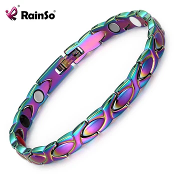 

Rainso 2020 Women Fashion Bracelet & Bangle Magnetic Health Jewelry with Colorful Color stainless steel Hand Chain High Polished