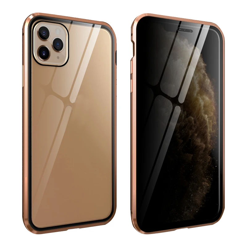 Роскошный противоударный Броня Магнитный чехол для iphone 11 Pro Max Передняя Задняя прозрачная стеклянная крышка металлический бампер 360 для iphone 11Pro - Цвет: Gold