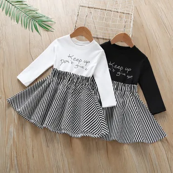 

Beautiful Girls Dress Spring Autumn Casual Fashion Baby Girls Letter Striped Printing Long Sleeve Princess Dress For Baby