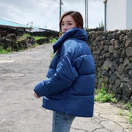 Модная осенне-зимняя парка Женская куртка короткое зимнее пальто Женская куртка-пуховик теплая Толстая свободная повседневная куртка большого размера - Цвет: Denim Blue