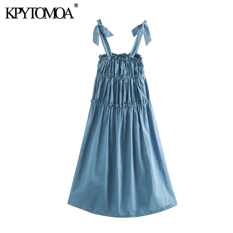 KPYTOMOA Women 2020 Chic Fashion Ruffled Pleated Midi Dress Vintage Backless Tied Straps Stretch Female Dresses Vestidos Mujer KPYTOMOA Women 2020 Chic Fashion Ruffled Pleated Midi Dress Vintage Backless Tied Straps Stretch Female Dresses Vestidos Mujer