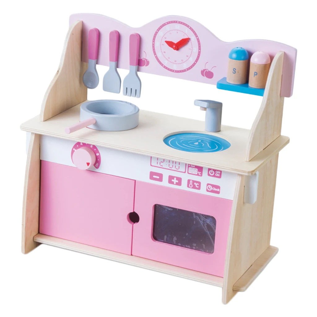 

Wooden Cooking Bench with Cookware, Pretend Kitchen Set for Toddlers Children, Hand-eye Coordination Toy