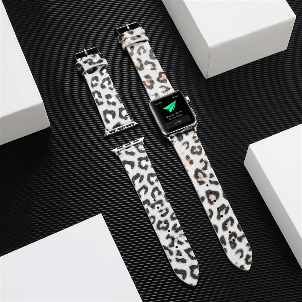 44, 40 мм, браслет для Apple Watch band 5, 4, кожаный ремешок с принтом, сменный ремешок, аксессуары для часов 38, 42 мм, для iWatch 3, 2