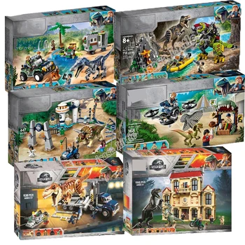 

New Jurassic World Dinosaur Tyrannosaurus Rex T. Rex Transport Triceratop Building Block Bricks Toy For Children