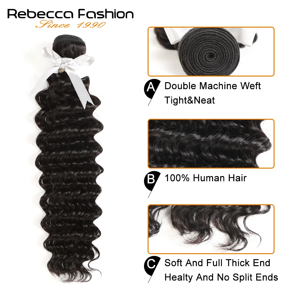 Rebecca Brazilian Deep Wave Hair Bundles With Closure Remy Human Hair Weaves 3 Bundles Deep Wave With Closure