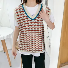 Женский свитер без рукавов с v-образным вырезом, вязаные топы, модные женские пуловеры, осенние свитера