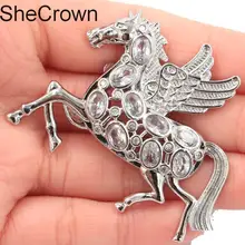 56x45 мм Большая Лошадь форма белый сапфир CZ Турмалин серебряная брошь