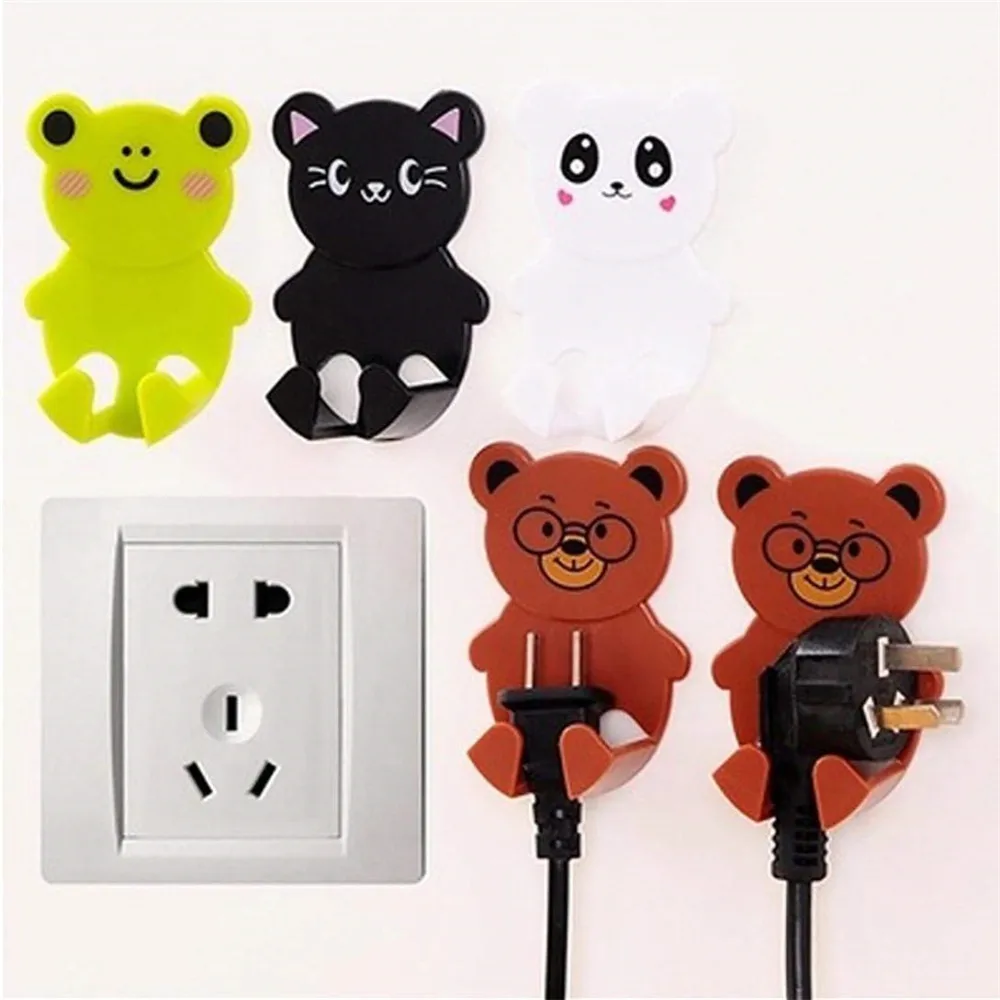 2Pcs Paste type electrical socket storage bracket Cartoon Animal Plug Holder Storage tool Rack Hook Kitchen Decoration