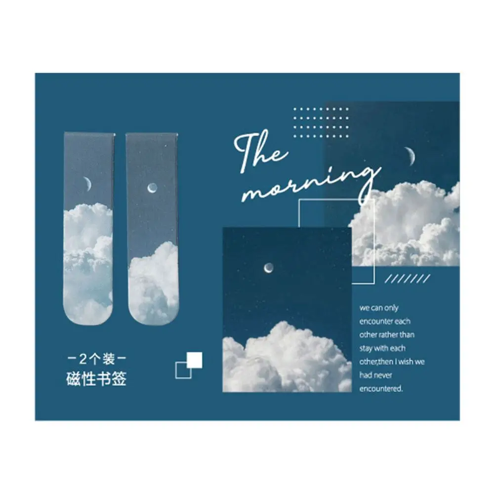 2pcs Book Mark Page Markers Magnet Stationery Magnetic Bookmarks Nature Scenery Page Clip School Office Reading