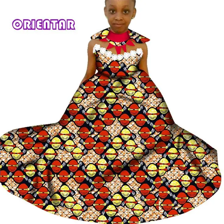 Африканские платья для детей, вечерние платья в африканском стиле с воском, бальное платье с чокер, колье с кисточками, детское платье принцессы для девочек, WYT293 - Цвет: 2