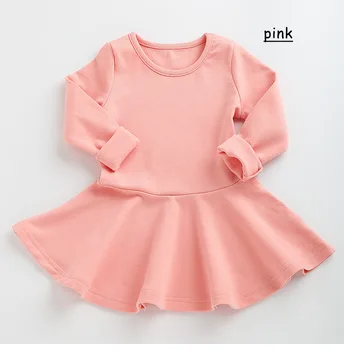 

Baby girl clothes solid color new pleated round neck long sleeve dress baby girl cotton baby clothes casual girl clothes