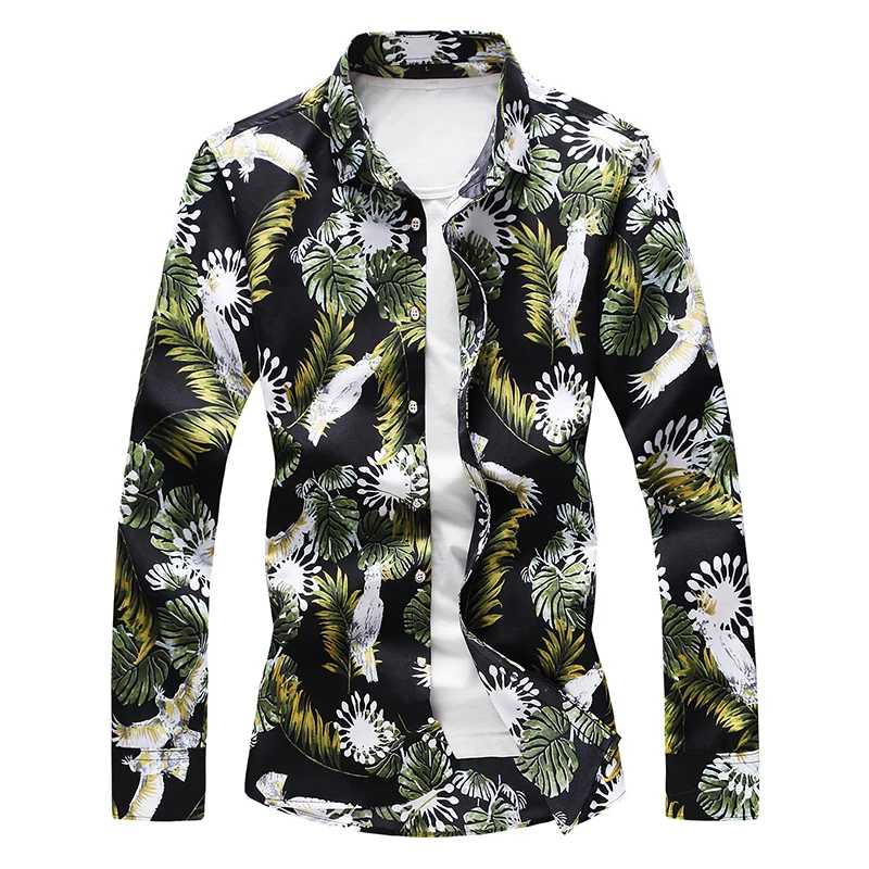 

Leaves Birds Pattern 3D Digital Printing Long Sleeve Shirt Men Autumn New Quality Soft Comfortable Luxury Camisa Masculina M-7XL