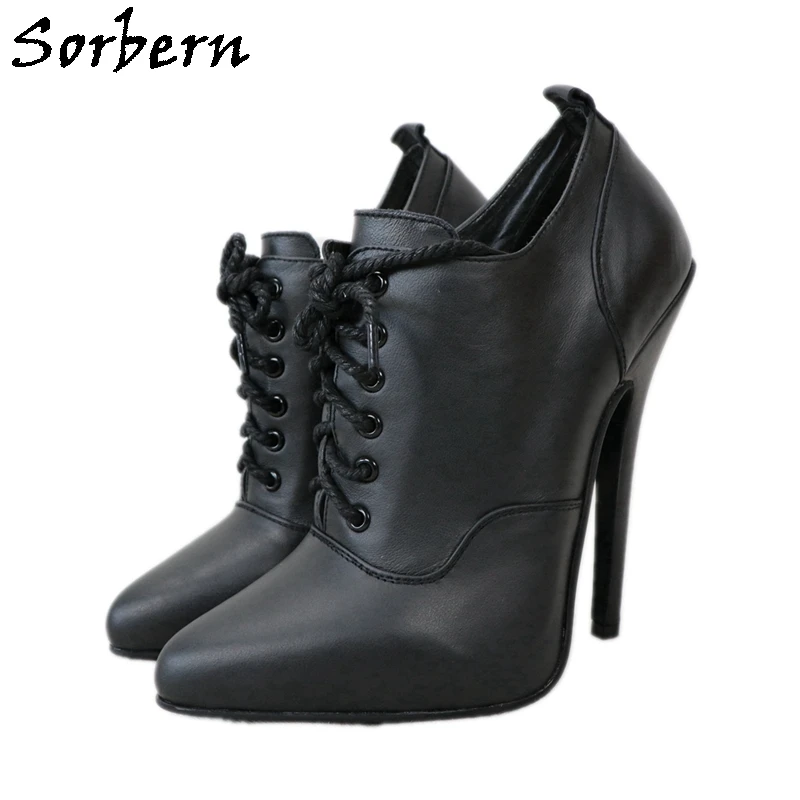 

Sorbern Genuine Leather Women Pump Black Matt Lace Up Shoe Ladies 14Cm Stilettos High Heel Platform Shoes Pump Multi Colors