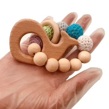 

1PC Wooden Rattles Baby Bracelet Beech Wooden Teether Pandent Crocket Beads Wooden Bead DIY Jewelry Teething Baby Toy