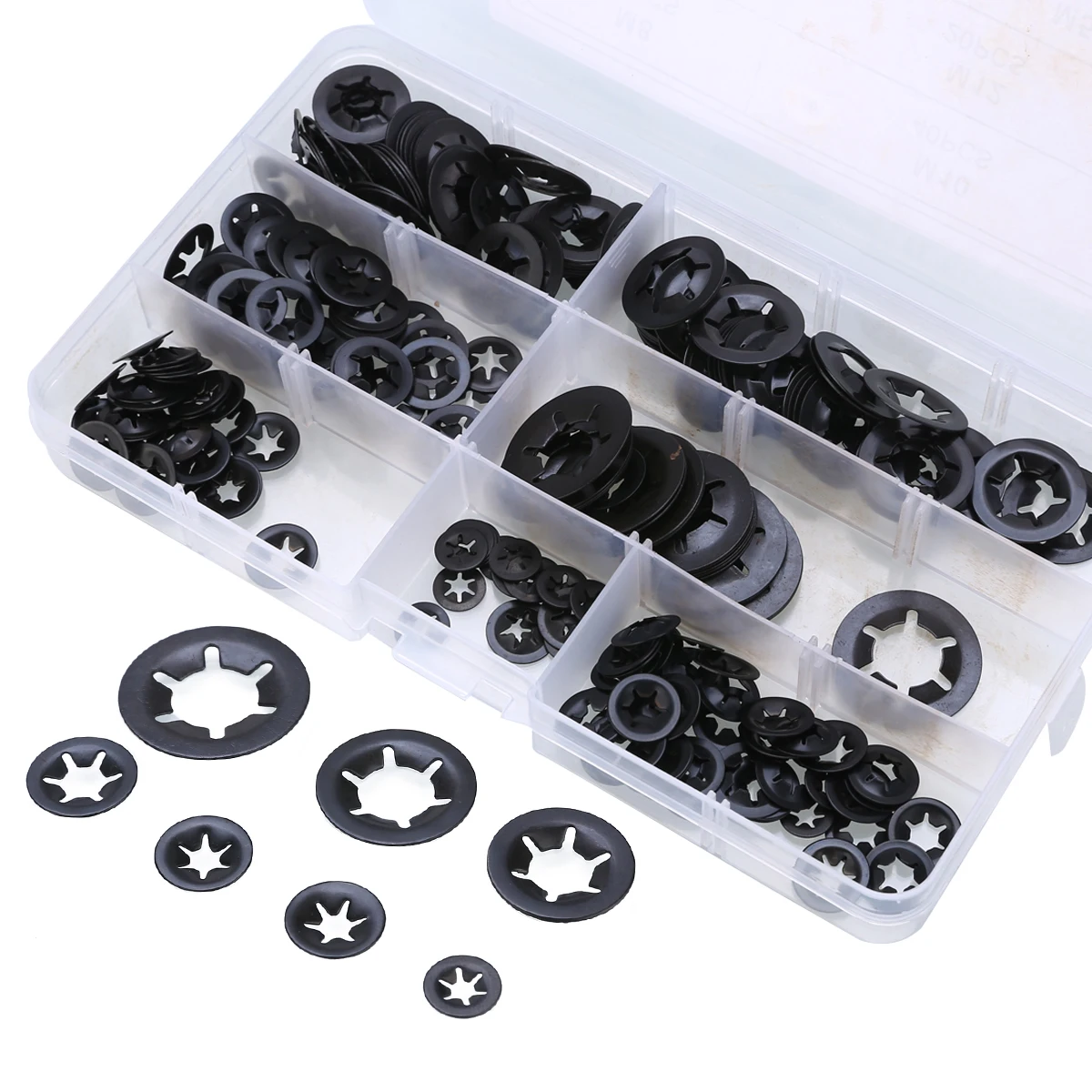 260pcs 65Mn Star Nut M3-M12 Metal Star lock Push-on Locking Washer Fastener Assorted Kit Speed Clips Washer Hardware Fasteners