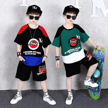 

Summer boys Girls cotton children clothing sets hip hop Dance outfits T-shirt + Haren Pants tracksuit For 6 8 10 12 14 Years