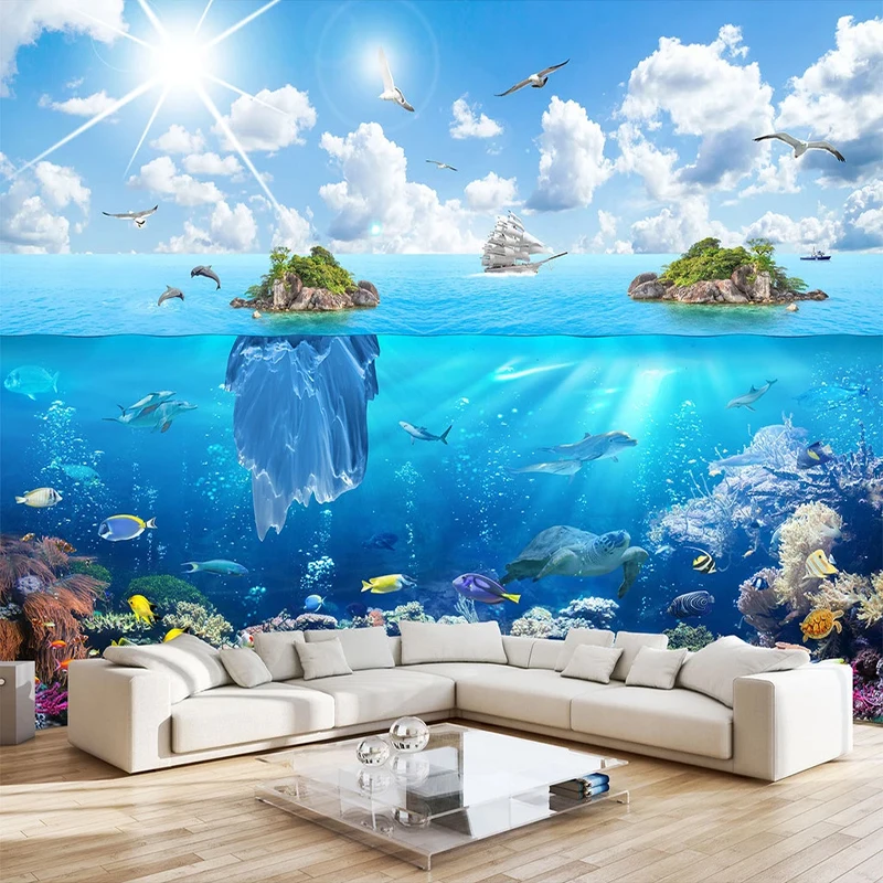 3D фотообои на заказ морской остров подводный мир пейзаж домашний декор | Обои -4000206182230