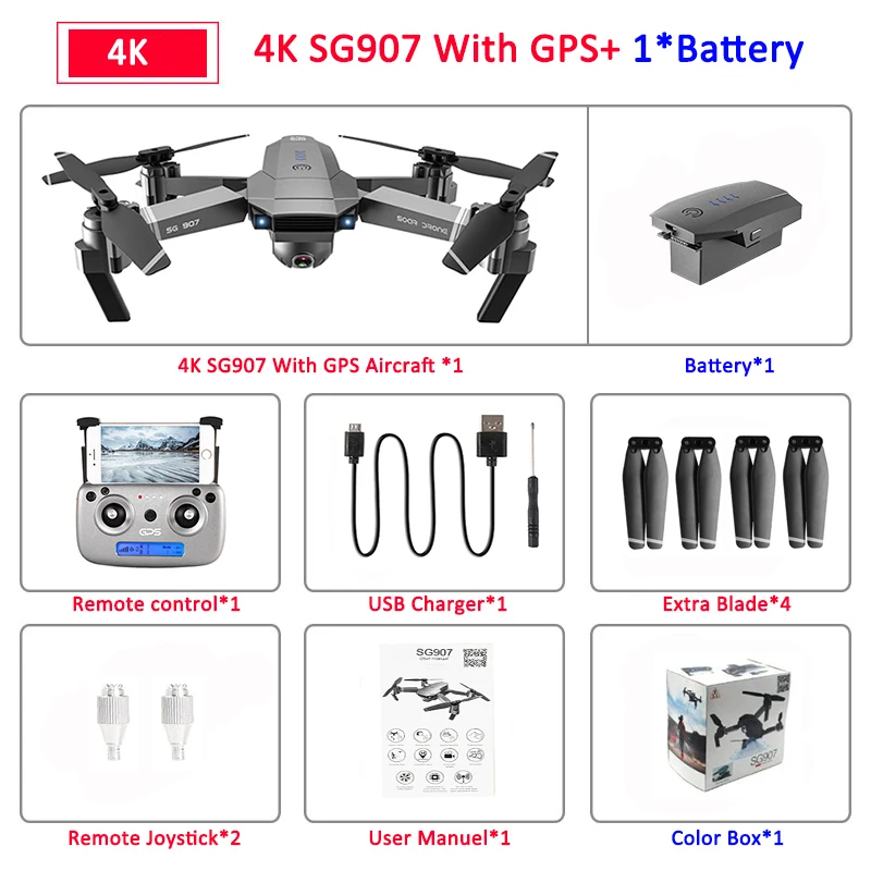 SG907 gps Дрон с камерой 4K 5G Wifi RC Квадрокоптер оптический поток складной мини Дрон 1080P HD камера Дрон VS E520S E58 XS812 - Цвет: SG907 4K 1B BOX