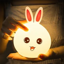 Светодиодный ночник с кроликом для детей, прикроватная лампа для детей, разноцветный силиконовый сенсорный светильник с управлением Кроликом, ночной Светильник
