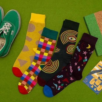 

Hip Hop Plaid Men's Socks Color Long Happy Socks Man Cotton Socks Crew Sport Skateboard Autumn calcetines