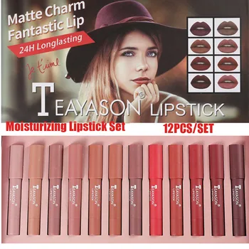 

12 Pieces / Set Waterproof Durable Moisturizing Matte Lipstick Set Beauty Cosmetics Lipstick Set Box Female Gift Box
