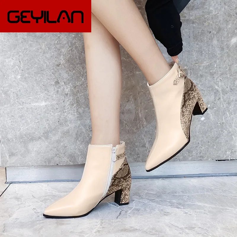 

Women Boot Autumn Winter Short Boots Ankle boots for women fashion personality Color matching snakeskin pointed boots