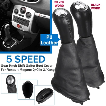 

New Car Gear shift knob For Renault Clio 2 3 Megane 2 Scenic 2 Kangoo 2009 Gloss Matt Cap With Dust Cover Pu Leather Pens Gaiter