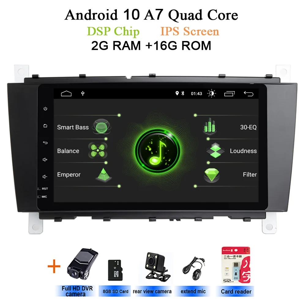 " ips DSP Android 10 4G 64G gps мультимедиаплеер для Mercedes Benz C Class W203 C200 C230 C320 CLK200 CLK350 CLK500 радио - Цвет: DSP-IPS 2G-Rear-DVR